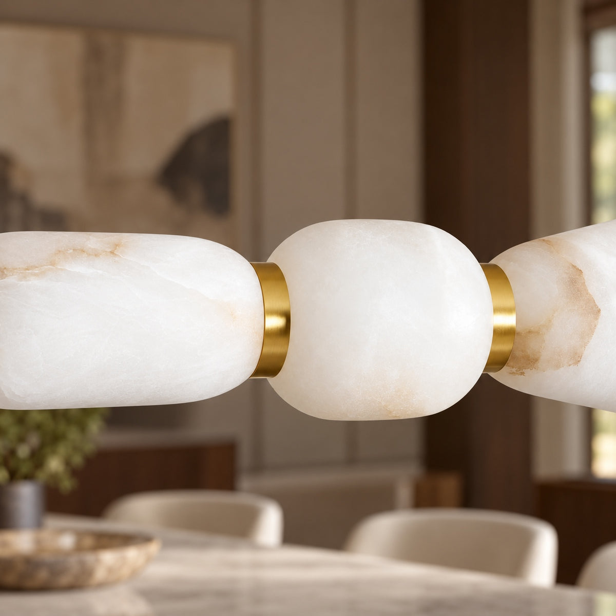 Modern Linear Chandelier Ceiling Mounted Alabaster Glass LED Lighting Fixture for Indoor Use