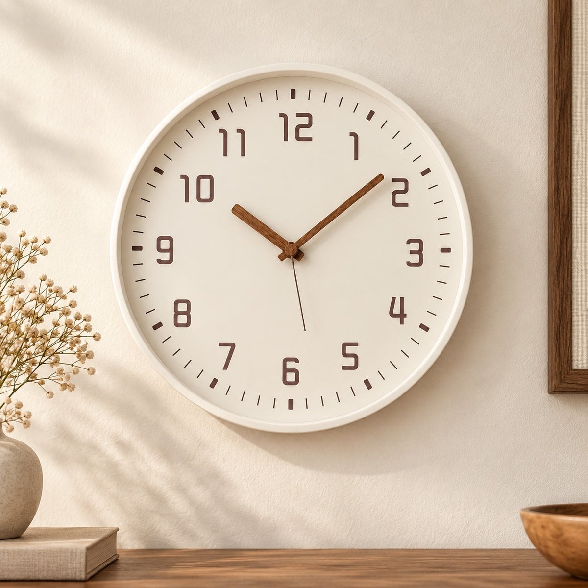 Modern Wall Clock Bamboo Wood Circular Design Noiseless Quartz Movement 30cm Home Decor
