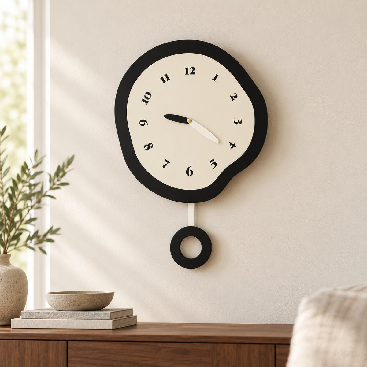Modern Large Wall Clock Abstract Design MDF Acrylic Silent Quartz Movement Decor