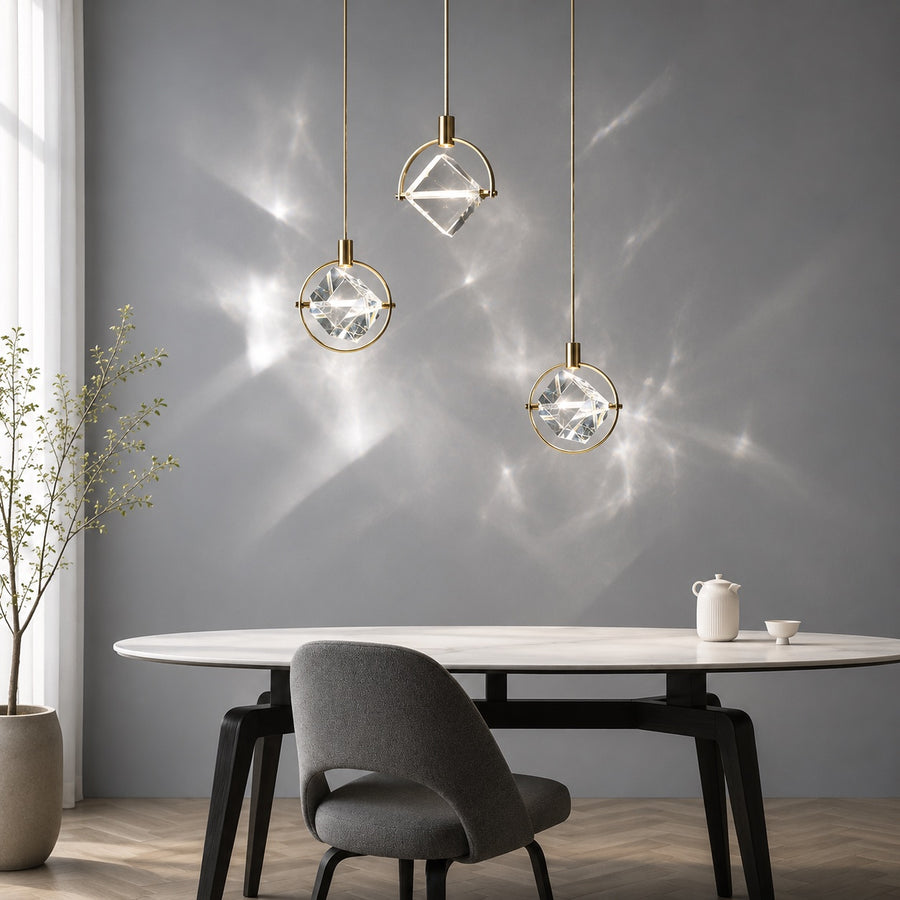 Contemporary Pendant Lamp Hanging Adjustable with Crystal Accents for LED Lighting in the dining room