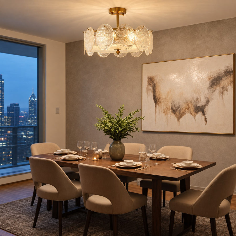 Modern Flush Mount Ceiling Light LED Metal Fixture with Adjustable Brightness in the evening