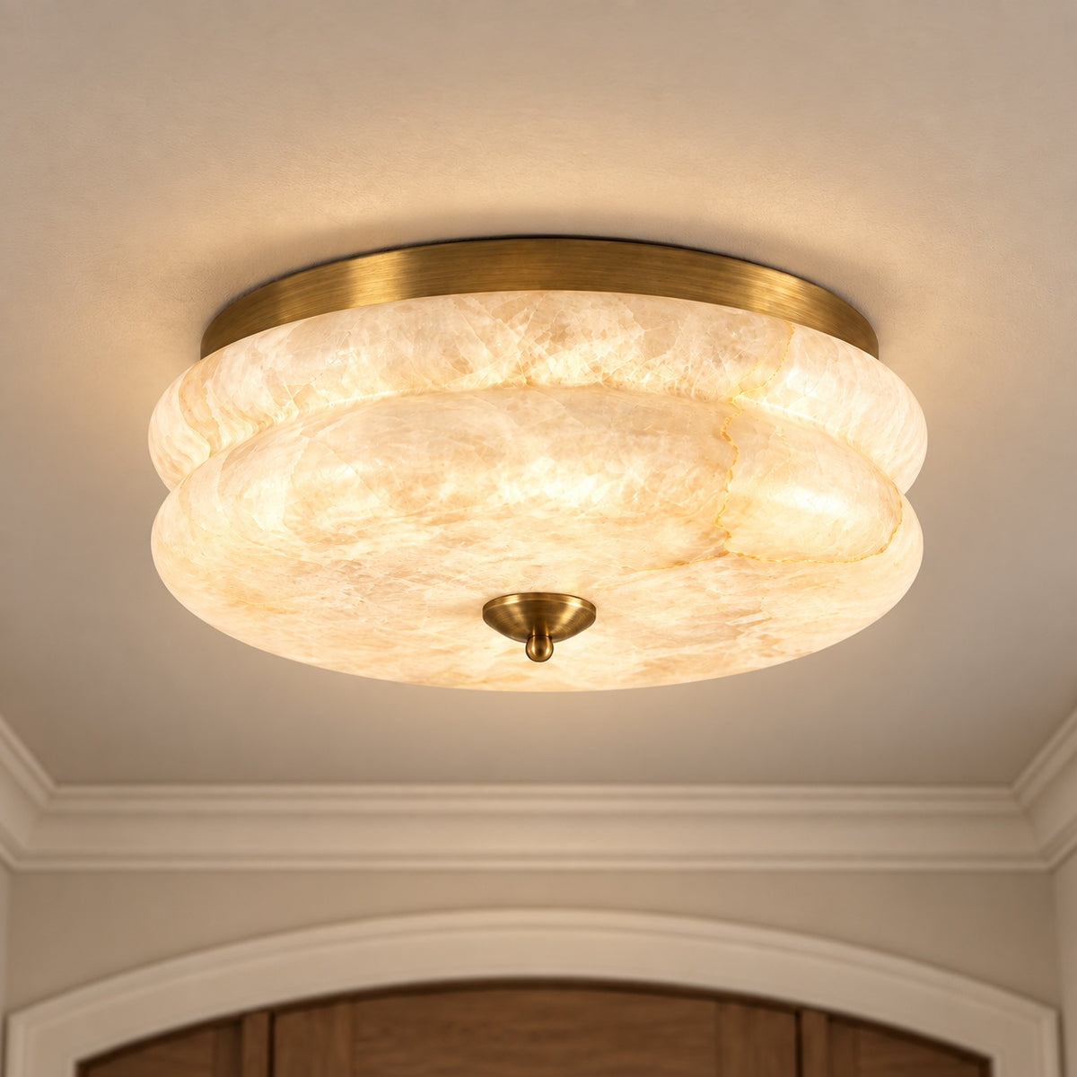 Modern Flush Mount Ceiling Light with Alabaster Glass Shade and LED Feature