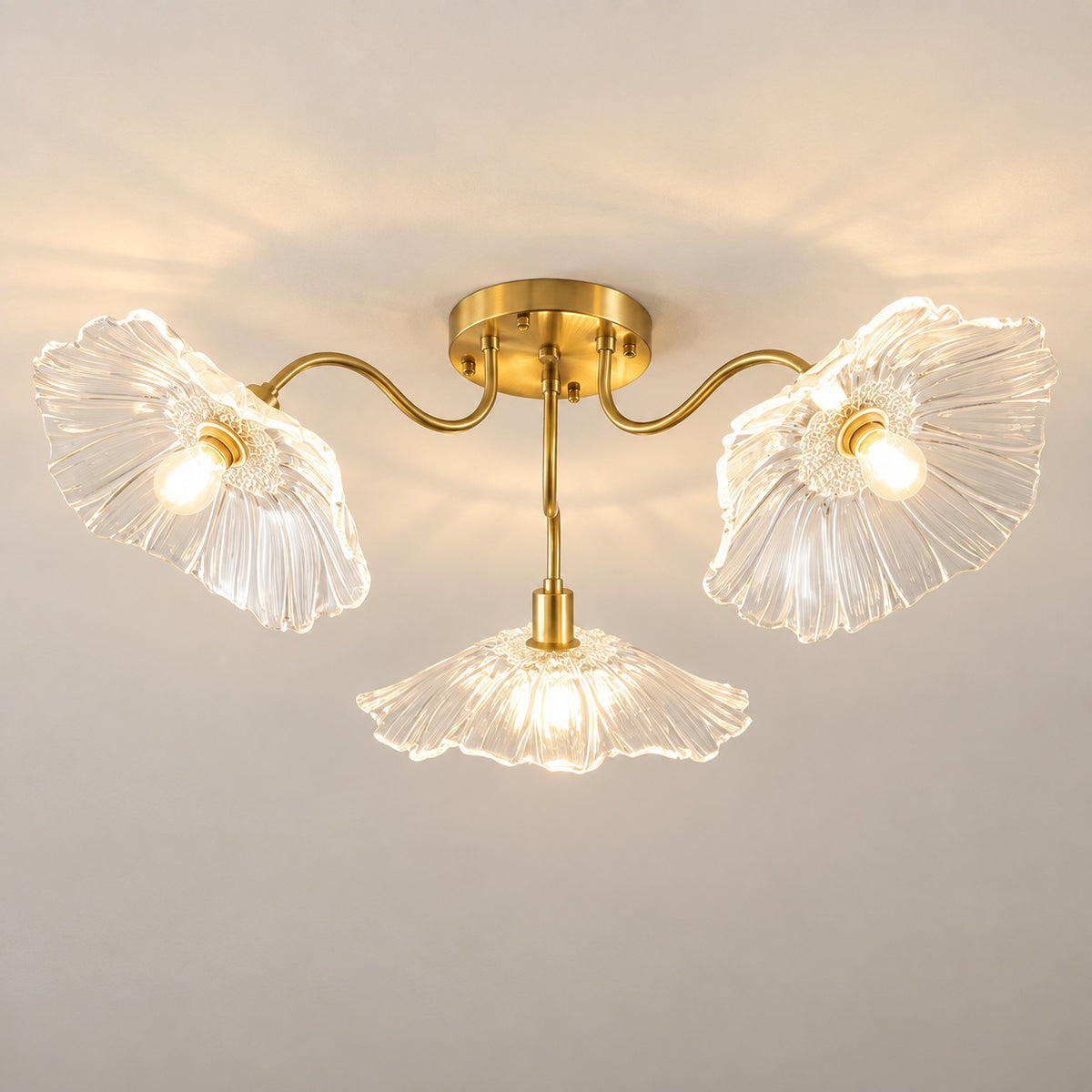 Modern Lotus Flush Mount Ceiling Light Glass Shade LED Design