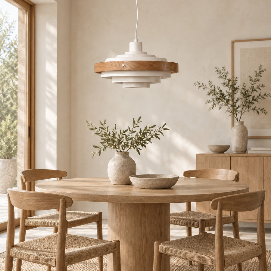 Modern Adjustable Height Pendant Light in Metal and Wood for Kitchen Pendant Lighting in the dining room
