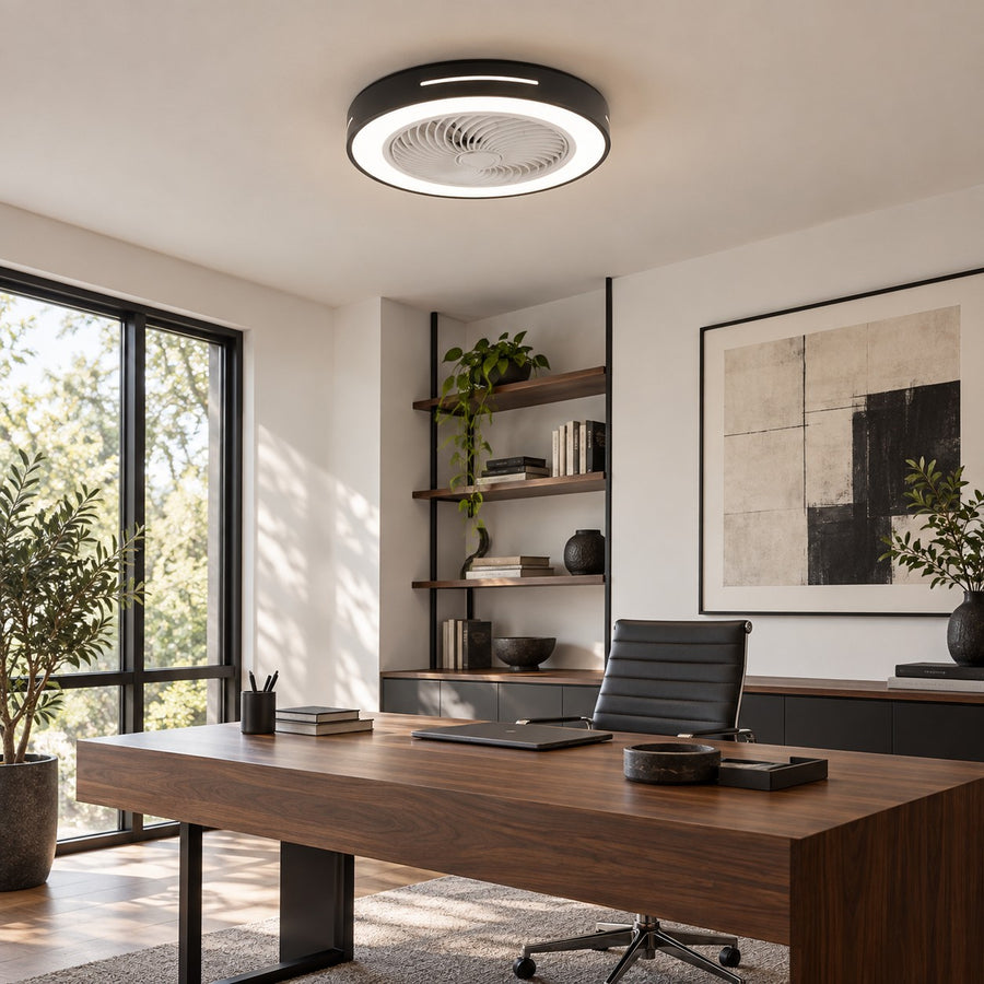 Modern Bladeless Ceiling Fan with Flush Mount LED Lighting Iron and ABS Adjustable Speed in the home office