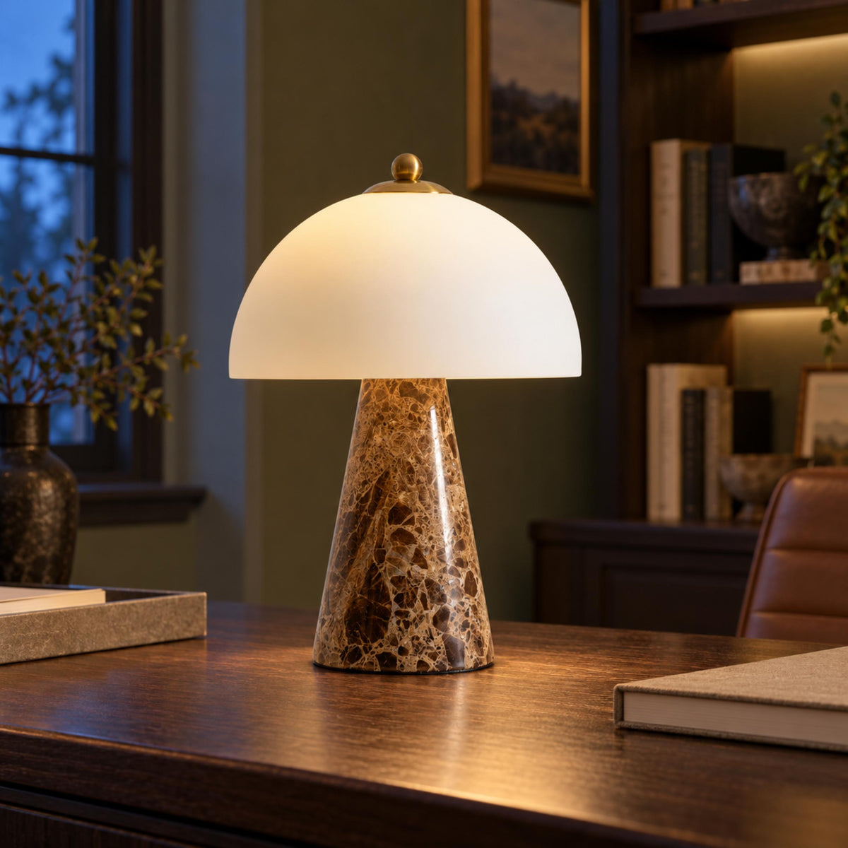Modern Table Lamp Marble Body Glass Shade Dimmable Integrated LED 5W Ambient Lighting