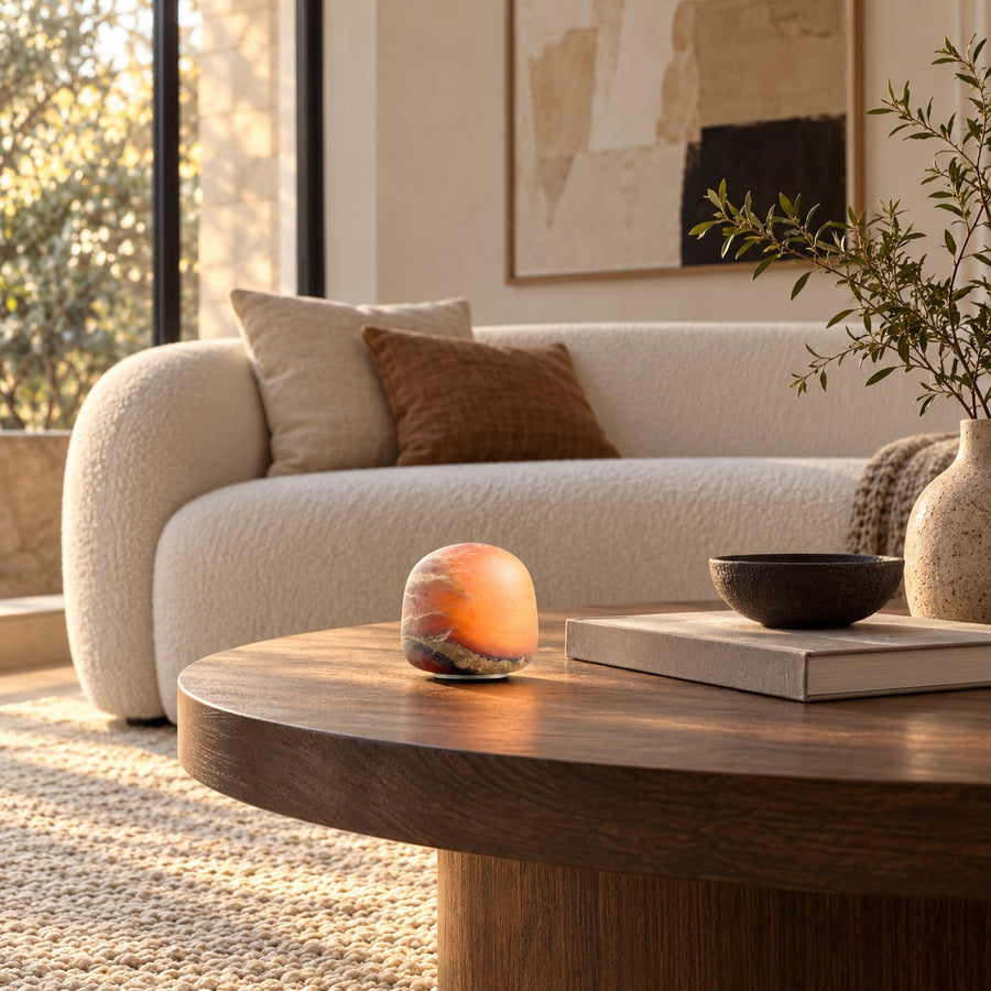 Modern Portable Table Lamp with Alabaster Shade and Built-in Battery for Cordless Lighting in the living room