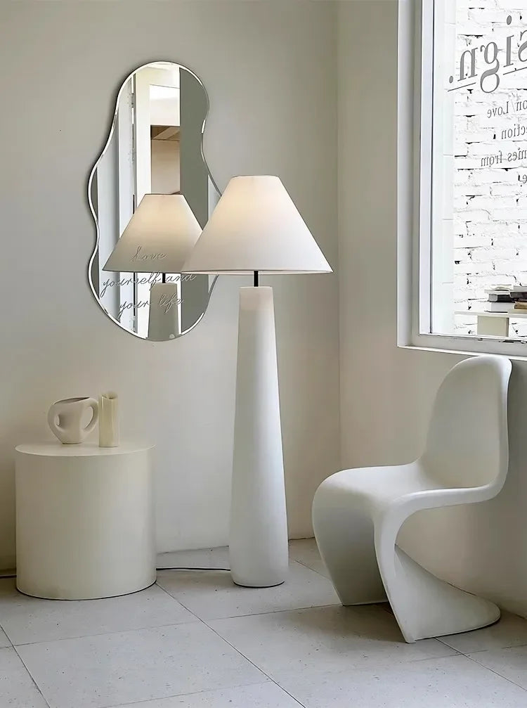 Modern Floor Lamp with Fabric Shade and Iron Base for Dimmable Ambient Lighting in the living space
