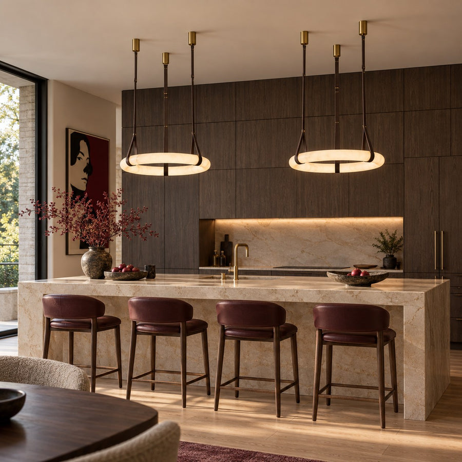 Modern Pendant Light Ceiling Mounted Alabaster Glass with Gold Hardware LED Adjustable in the kitchen