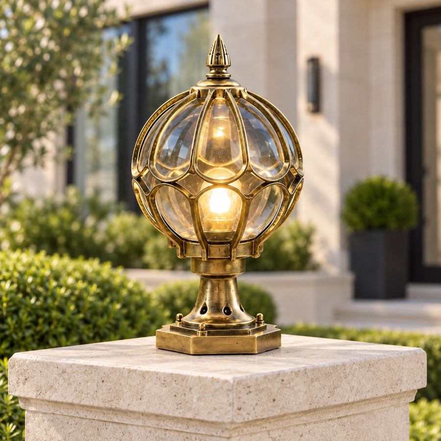 Modern Outdoor Pillar Light Aluminum Base Clear Glass Shade IP65 Rated for Garden and Pathways in the bronze