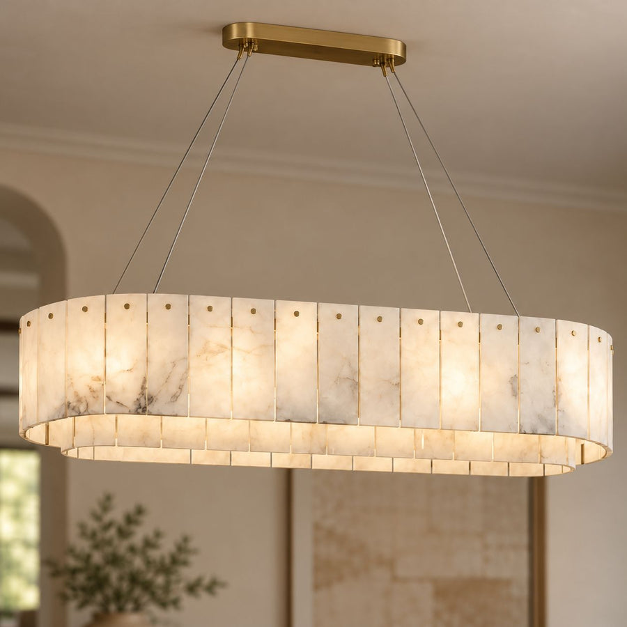 Modern Chandelier Ceiling Light Alabaster Stone Fixture Dimmable Indoor Decorative Lighting in the dining