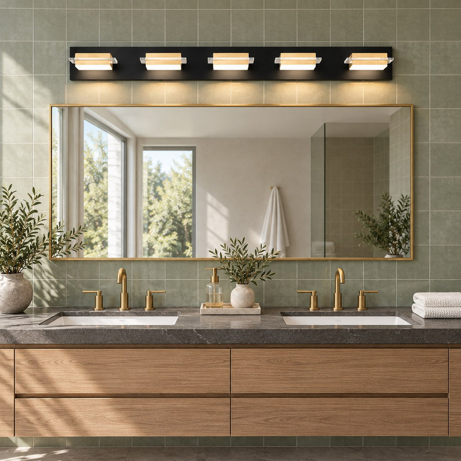 Modern Wall Sconce Lighting Wall Mounted Iron and Acrylic Frosted Diffuser 3-5 Heads in the wood vanity
