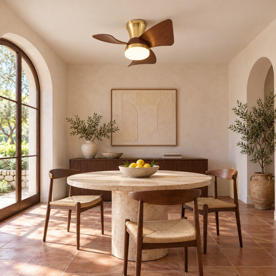 Modern Ceiling Fan with Lights Flush Mount Metal Frame ABS Blades Integrated LED 6-Speed Control in the dining room