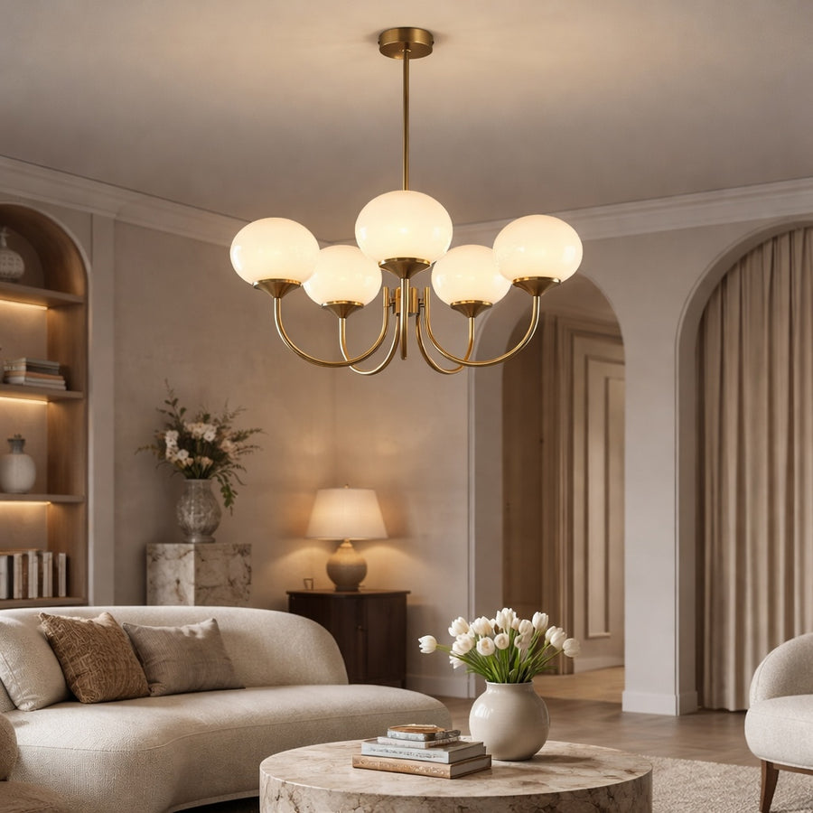 Modern Chandelier Ceiling Light Adjustable Suspension Iron Glass Shades LED Compatible in the living room