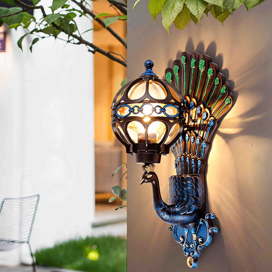 Vintage Peacock Wall Light Die-Cast Aluminum Outdoor Fixture E26 Compatible IP55 Rated in the porch