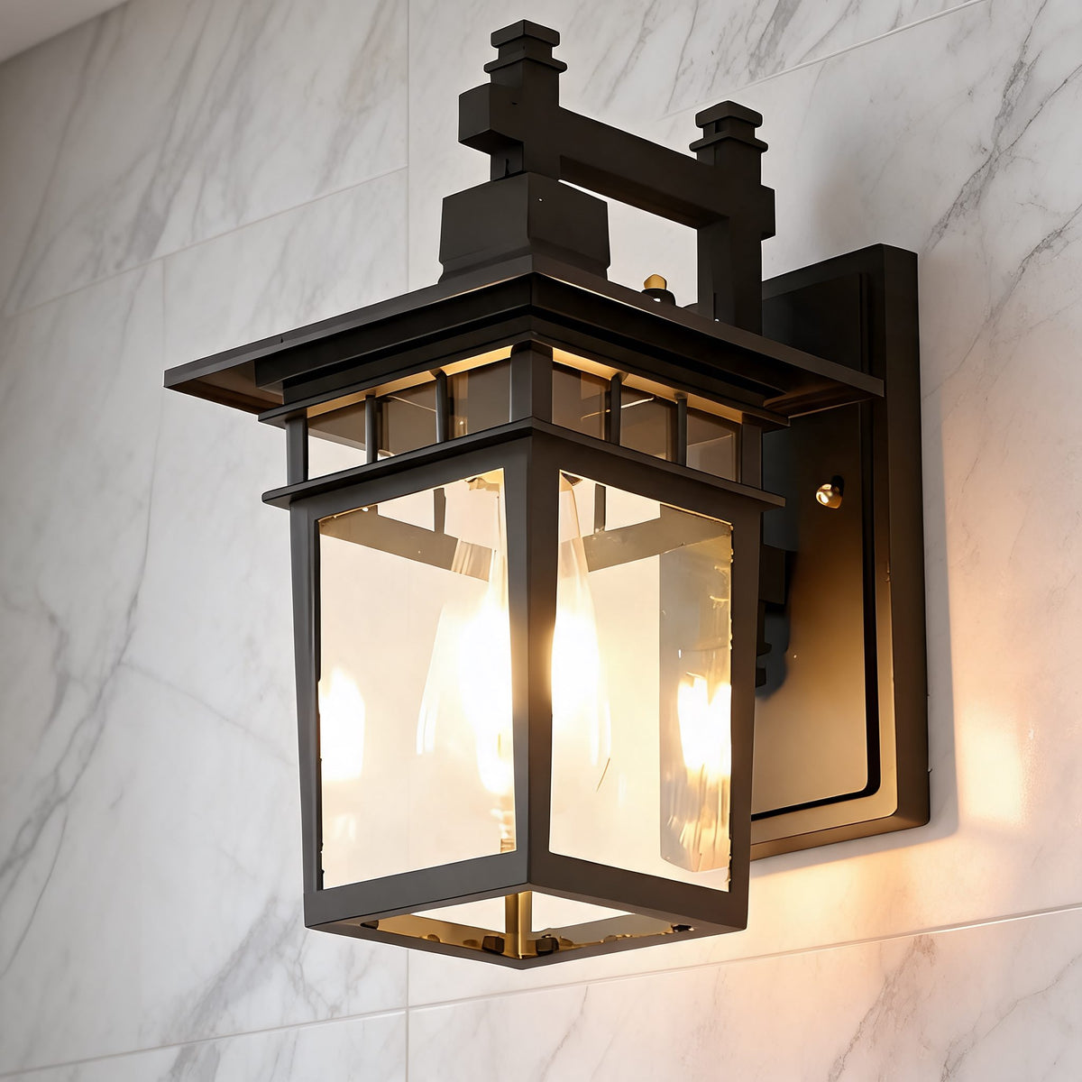 Retro Outdoor Wall Lamp Black Frosted Glass Lantern Sconce Weather-Resistant IP54 LED