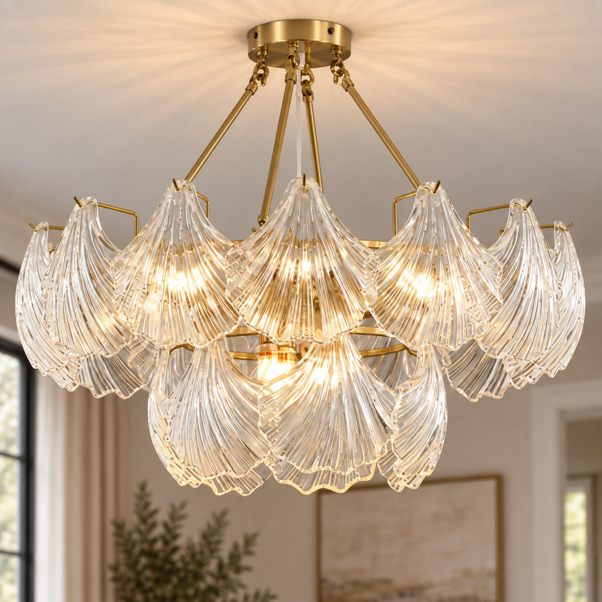 Modern Ribbed Shell Flush Mount Ceiling Light Metal LED Fixture for Home Decor