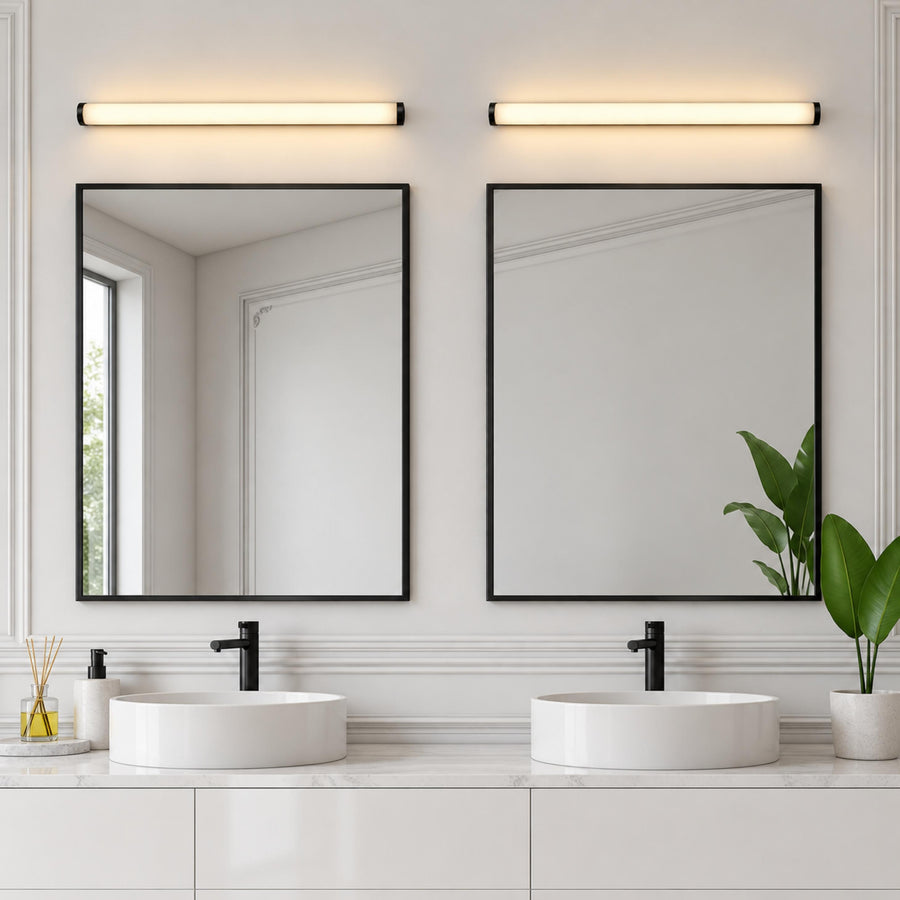 Minimalist Wall Light Wall Mounted Aluminum PC Diffuser LED Bathroom Sconce Lighting in the double vanity