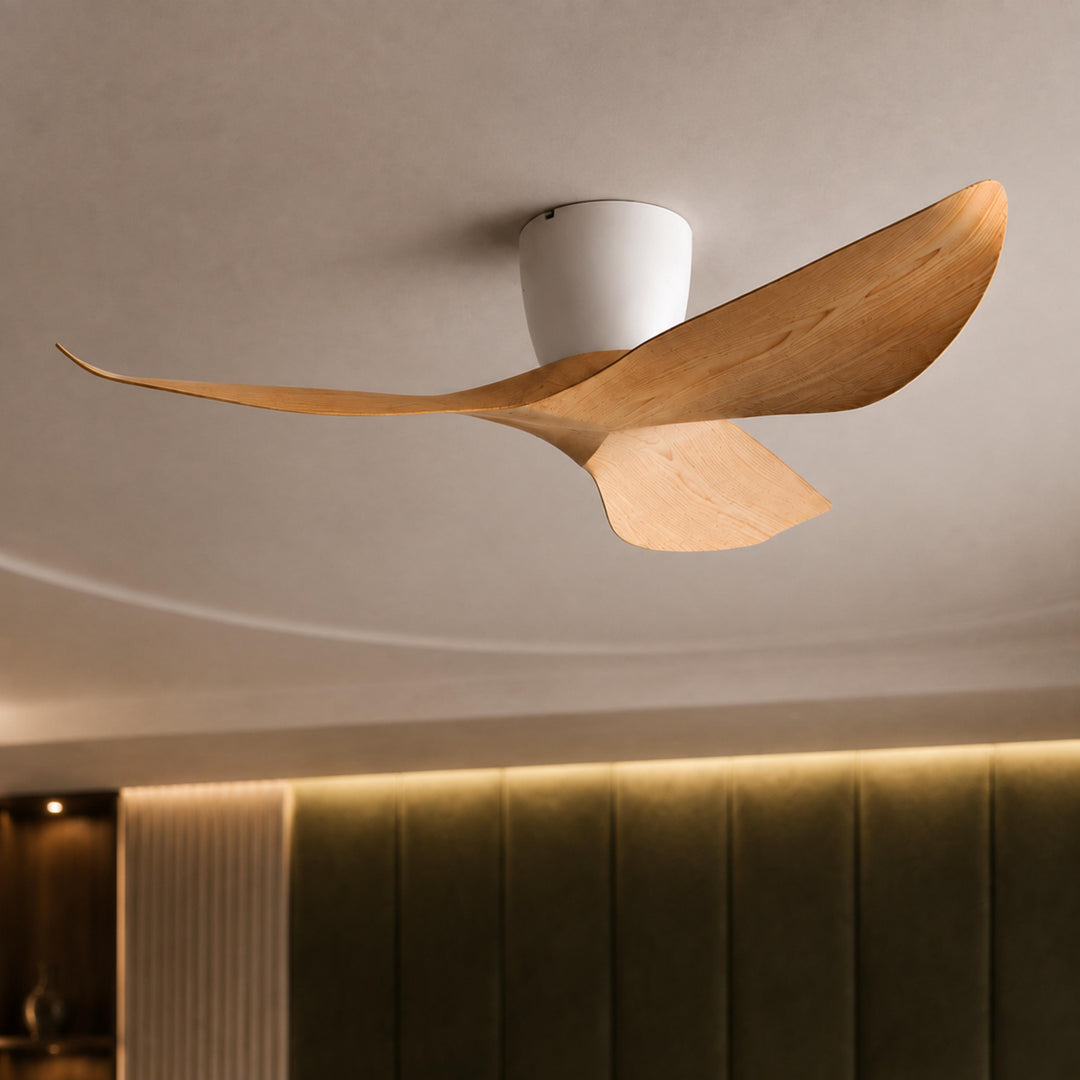 Modern Minimalist Flush Mount Ceiling Fan with Remote Control Quiet DC Motor ABS Blades
