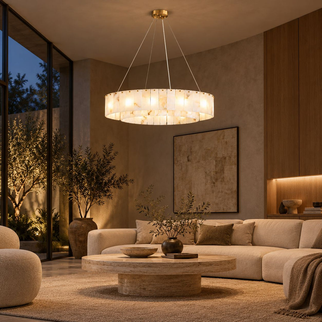 Modern Chandelier Ceiling Light Alabaster Stone Fixture Dimmable Indoor Decorative Lighting