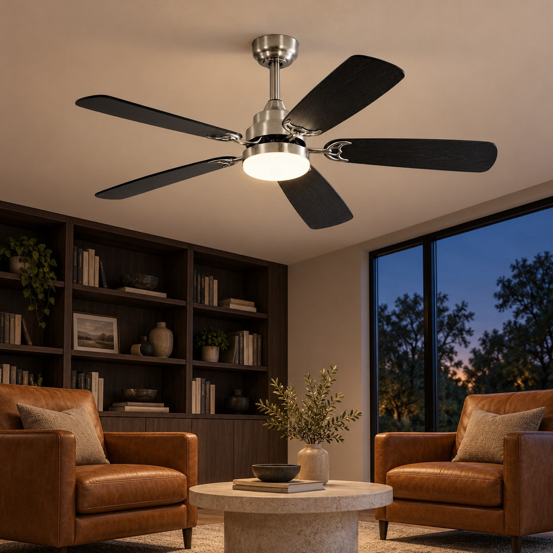 Modern Ceiling Fan Flush Mount Dual-Tone MDF Blades Matte Metal 18W LED 6-Speed DC Motor