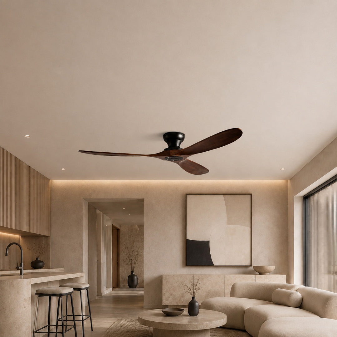 Modern Ceiling Fan with Wood Blades Flush Mount DC Motor 6-Speed Remote Control