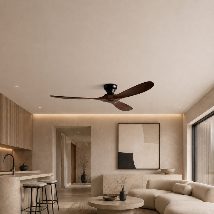 Modern Ceiling Fan with Wood Blades Flush Mount DC Motor 6-Speed Remote Control