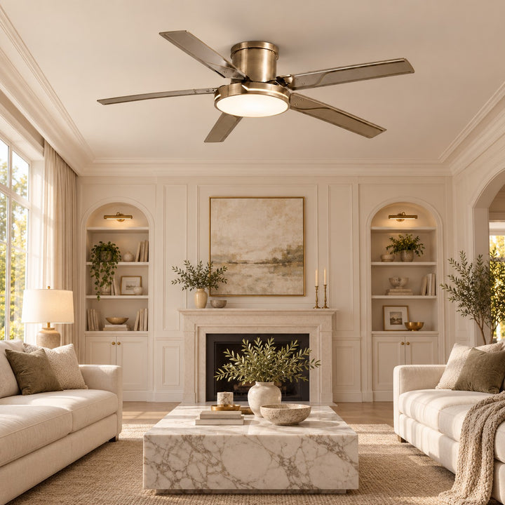 Modern Ceiling Fan with Lights Flush Mount Iron Frame 48W LED Dimmable 6-Speed DC Motor