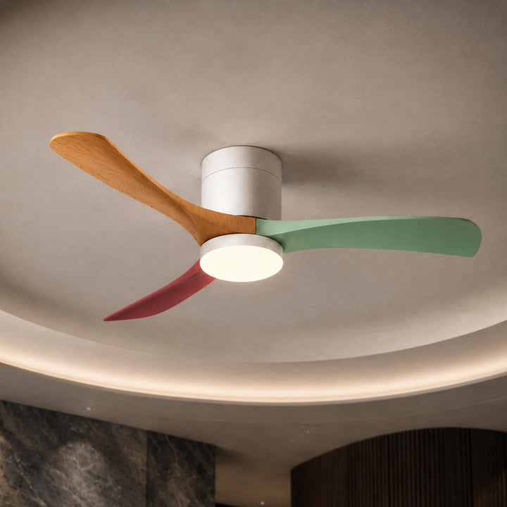 Modern Flush Mount Ceiling Fan with Lights LED Dimmable 2400 Lumens Quiet DC Motor