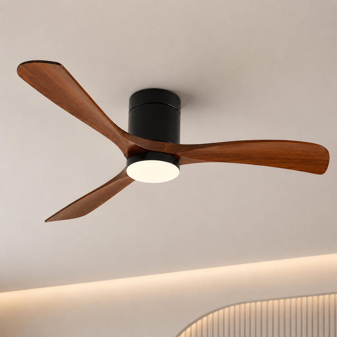 Modern Flush Mount Ceiling Fan with Lights LED Dimmable 2400 Lumens Quiet DC Motor