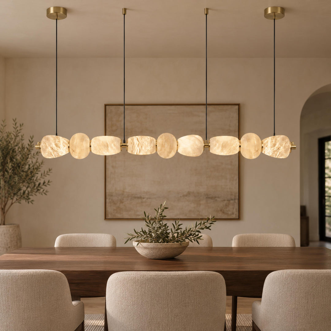 Modern Linear Chandelier Ceiling Mounted Alabaster Glass LED Lighting Fixture for Indoor Use