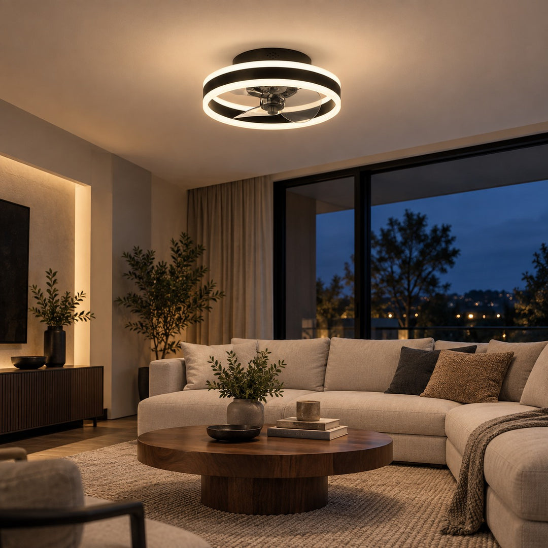 Modern Flush Mount Ceiling Fan with Dimmable LED Light and ABS Blades for Home Use