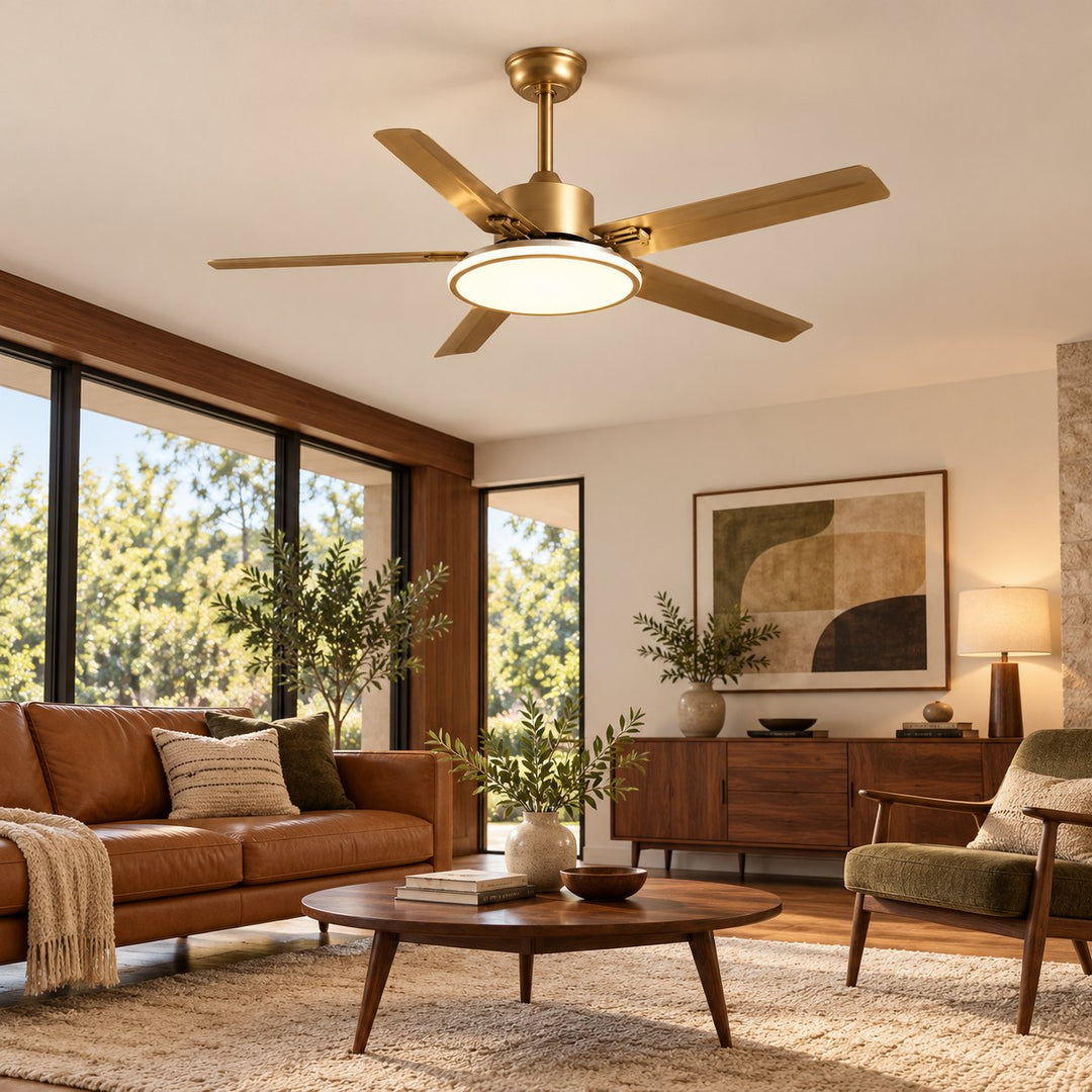 Modern Flush Mount Ceiling Fan Light Stainless Steel Acrylic LED 6-Speed DC Motor