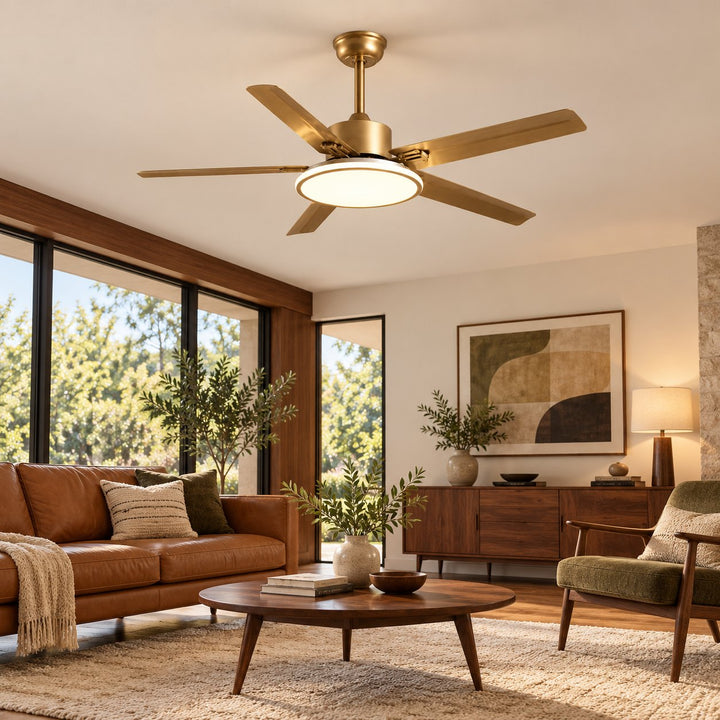 Modern Flush Mount Ceiling Fan Light Stainless Steel Acrylic LED 6-Speed DC Motor