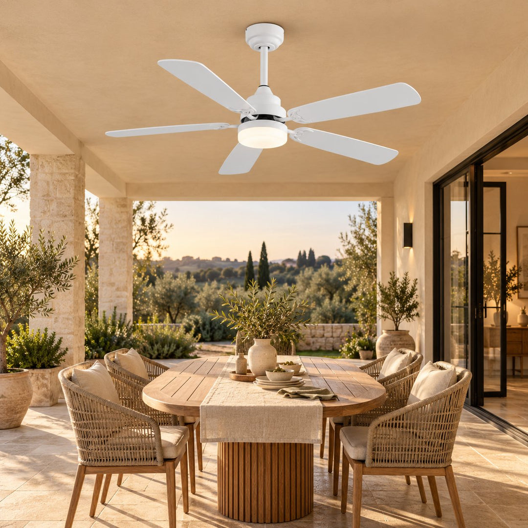 Modern Ceiling Fan Flush Mount Dual-Tone MDF Blades Matte Metal 18W LED 6-Speed DC Motor