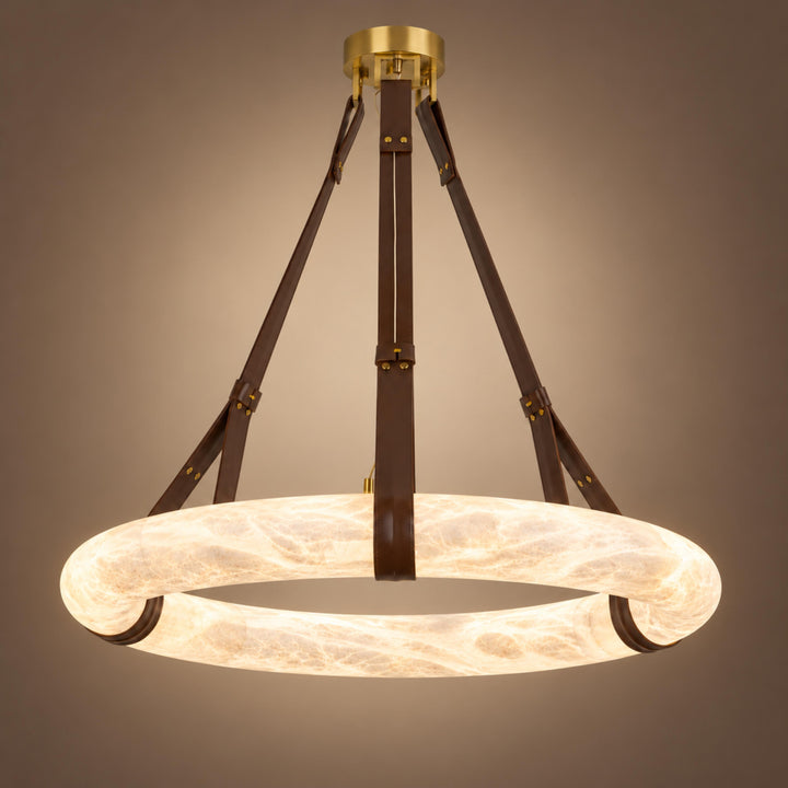 Modern Chandelier Light Ceiling Mounted Alabaster Shade with Warm Translucent Glow