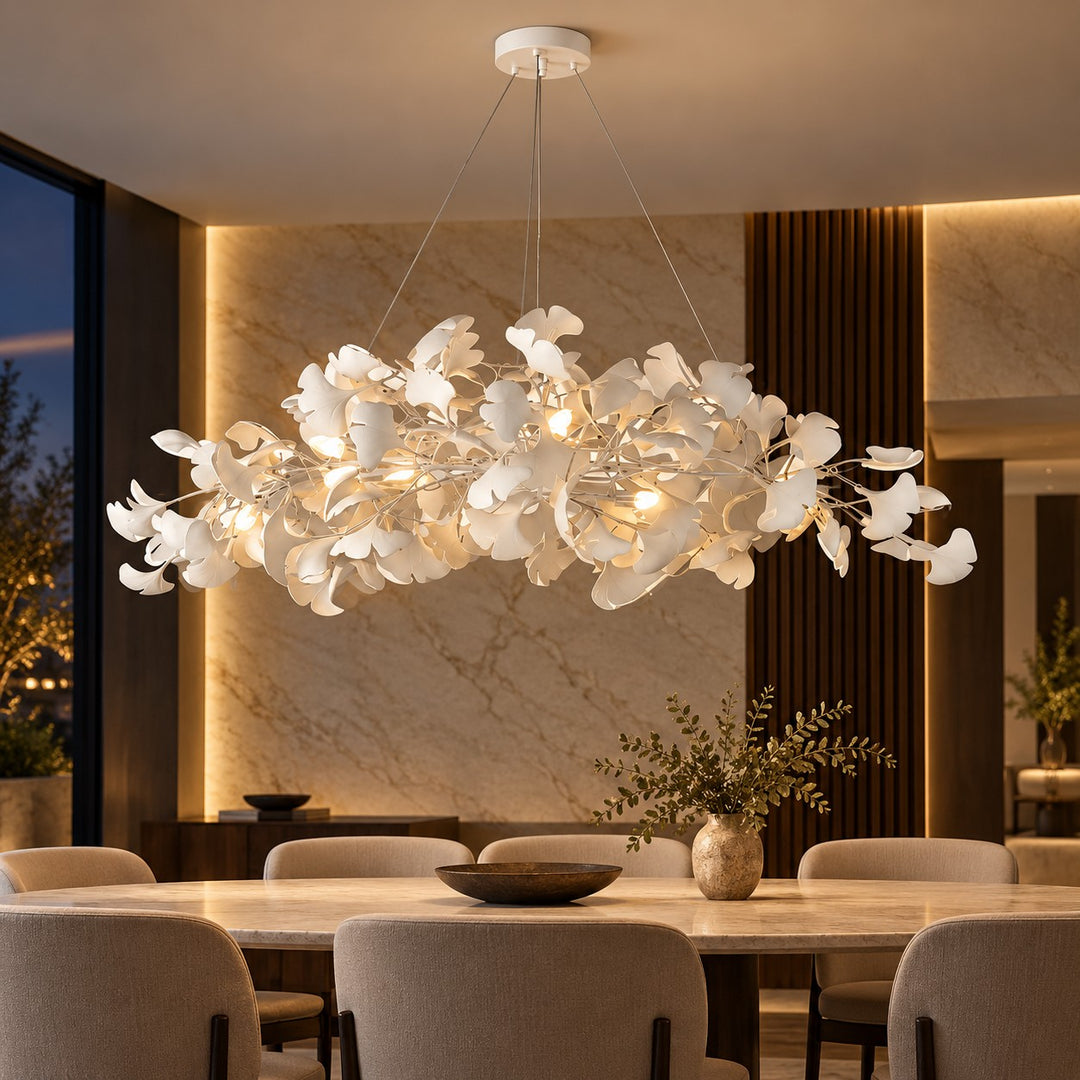 Modern Chandelier Light Ceiling-Mounted Metal Frame with Adjustable LED Ginkgo Leaf Design