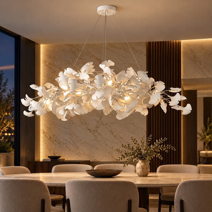 Modern Chandelier Light Ceiling-Mounted Metal Frame with Adjustable LED Ginkgo Leaf Design