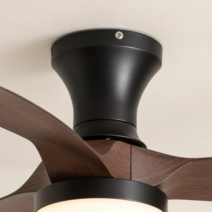 Modern Ceiling Fan Light Flush Mount Metal Frame ABS Blades Integrated LED Dimmable 6-Speed