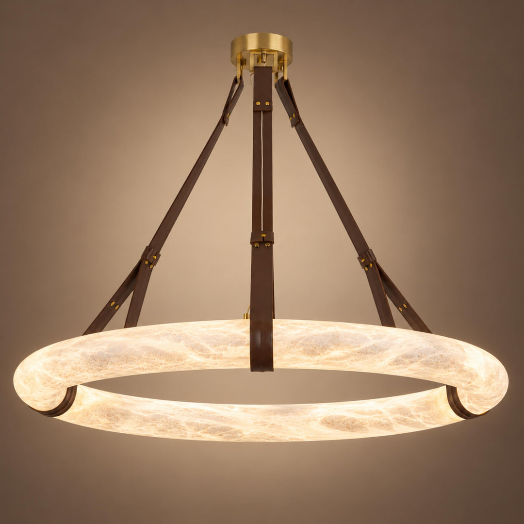 Modern Chandelier Light Ceiling Mounted Alabaster Shade with Warm Translucent Glow