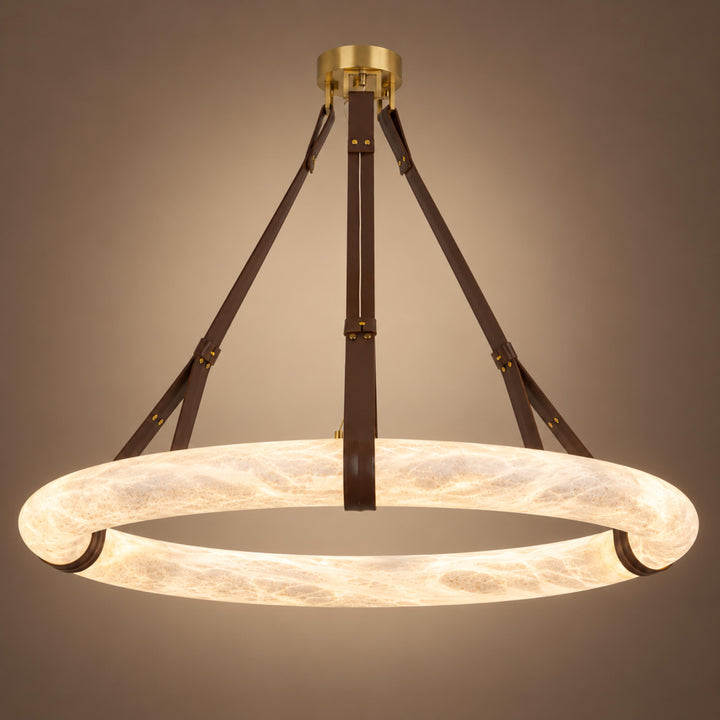 Modern Chandelier Light Ceiling Mounted Alabaster Shade with Warm Translucent Glow
