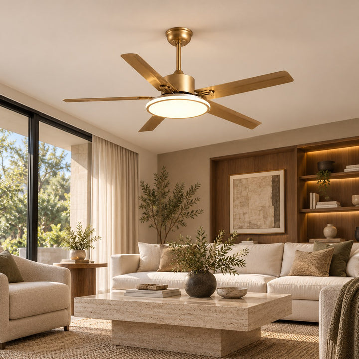 Modern Flush Mount Ceiling Fan Light Stainless Steel Acrylic LED 6-Speed DC Motor