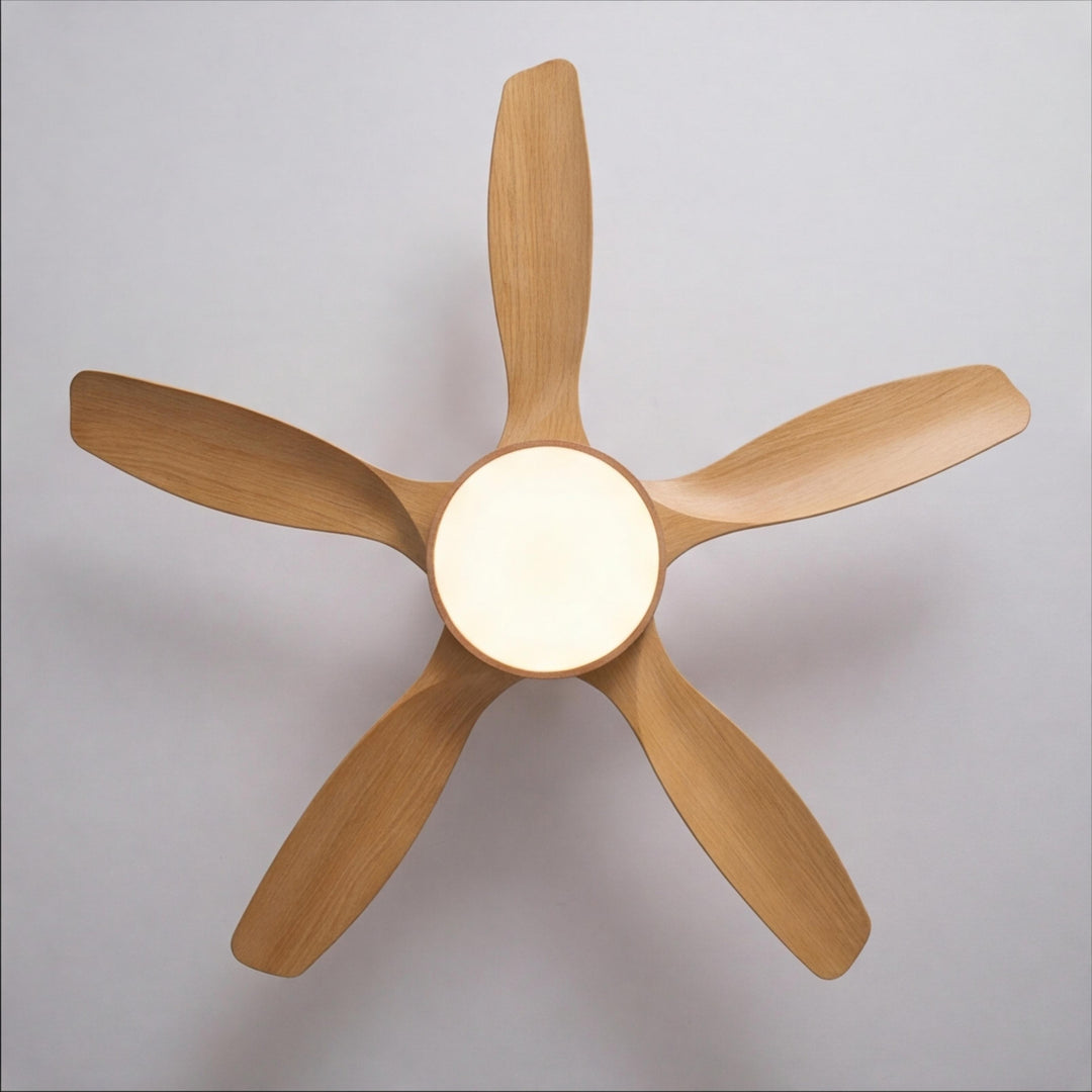 Modern Industrial Ceiling Fan Light Flush Mount Imitation Wood Blades Integrated LED