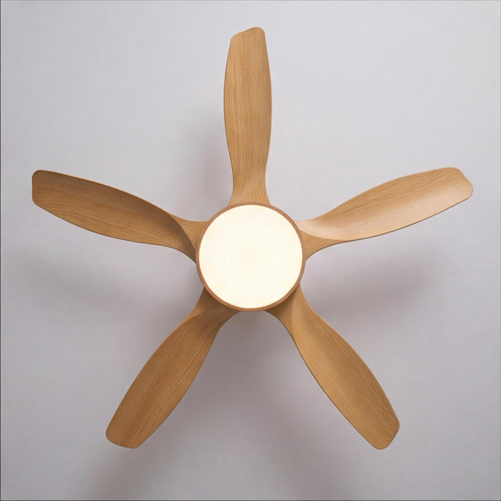 Modern Industrial Ceiling Fan Light Flush Mount Imitation Wood Blades Integrated LED