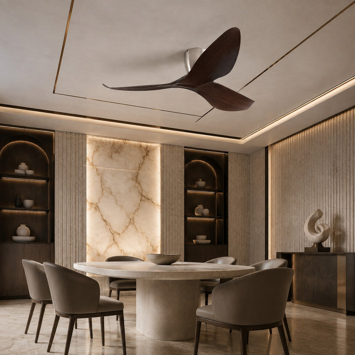 Modern Minimalist Flush Mount Ceiling Fan with Remote Control Quiet DC Motor ABS Blades