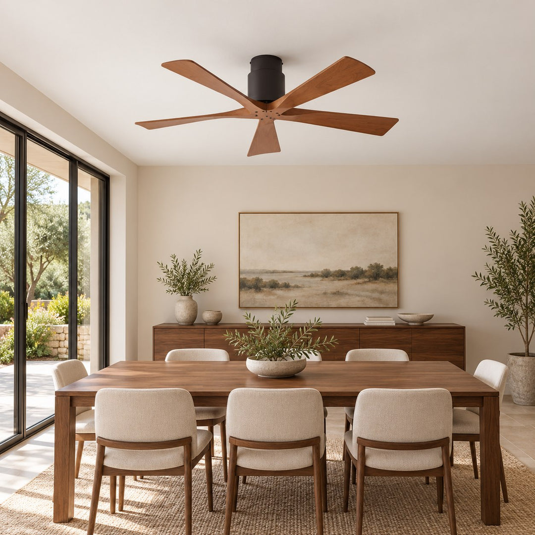 Modern Ceiling Fan Flush Mount Solid Wood Blades Quiet DC Motor Remote Control 52 Inch