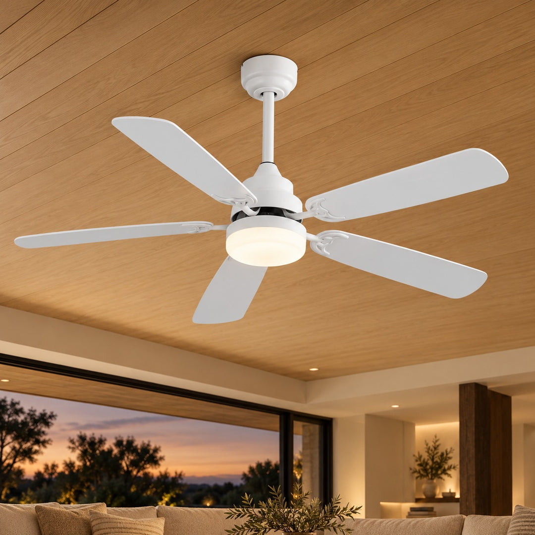 Modern Ceiling Fan Flush Mount Dual-Tone MDF Blades Matte Metal 18W LED 6-Speed DC Motor