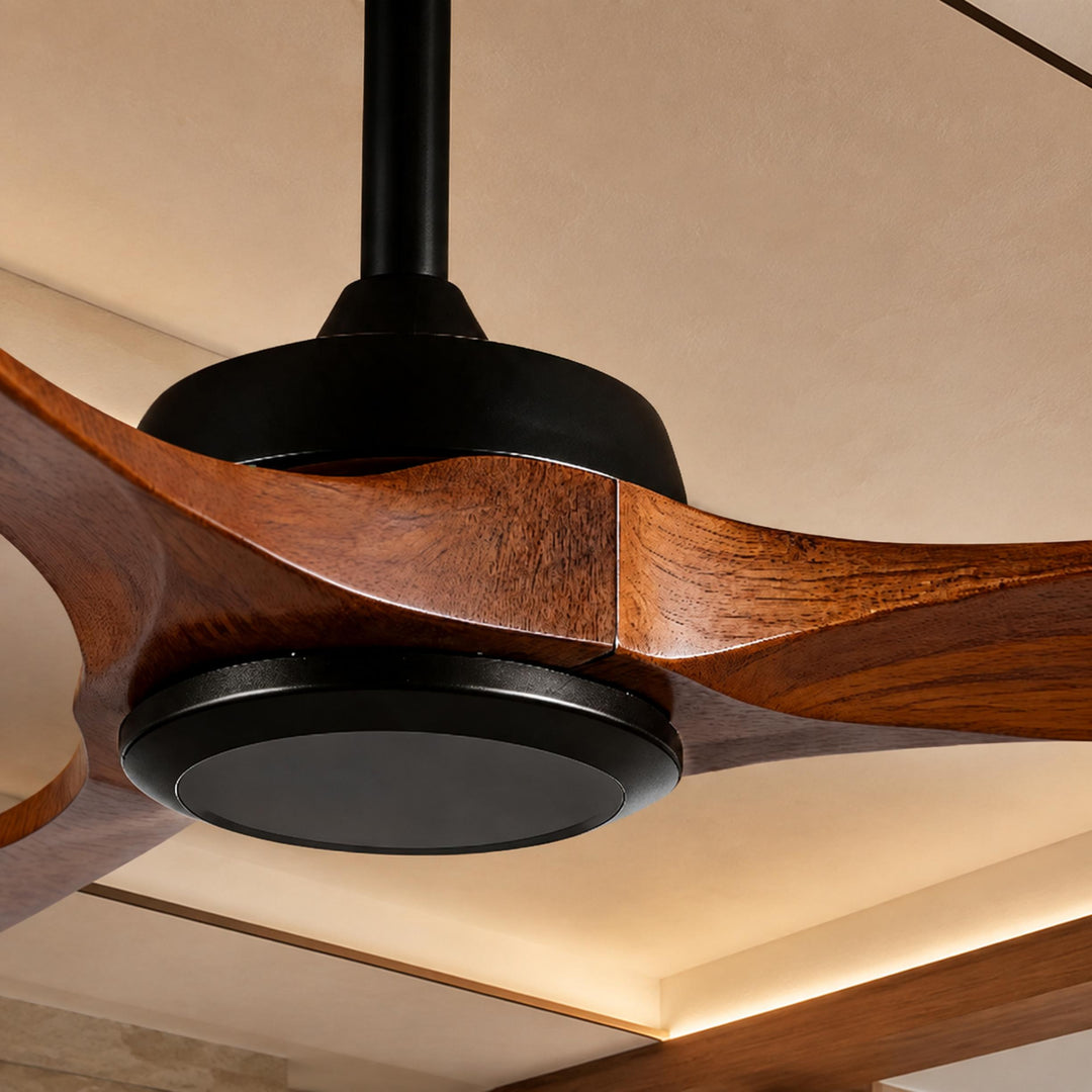 Modern Outdoor Ceiling Fan with Walnut Wood Blades IP65 Waterproof 6-Speed Quiet Motor