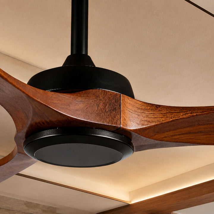Modern Outdoor Ceiling Fan with Walnut Wood Blades IP65 Waterproof 6-Speed Quiet Motor