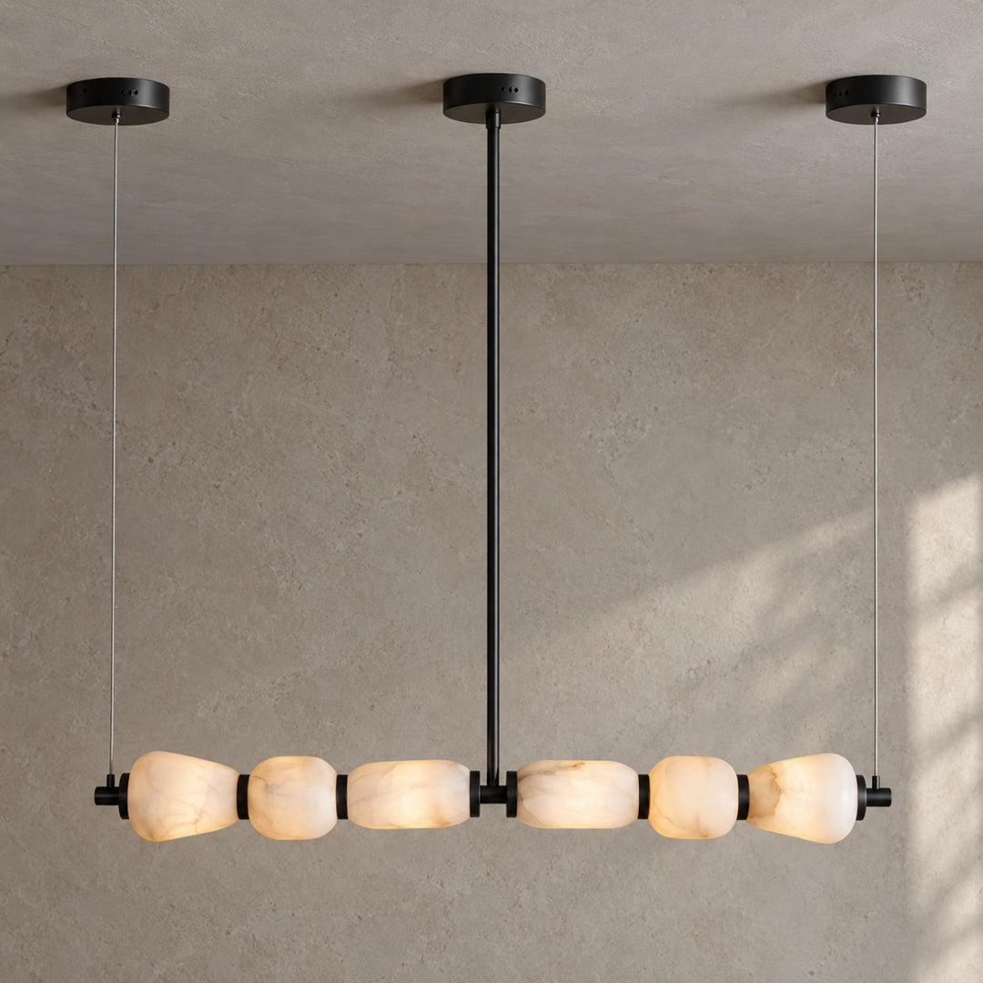 Modern Linear Chandelier Ceiling Mounted Alabaster Glass LED Lighting Fixture for Indoor Use